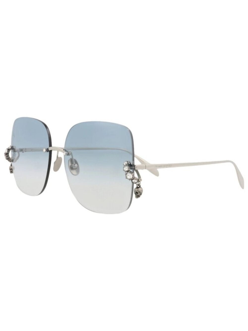 New Alexander McQueen Women's Sunglasses Square Rectangle Metal Frame Silver Ey